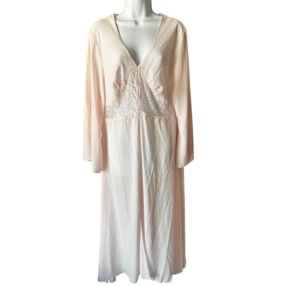 Dentelle Pink Blush Nightgown & Robe Set Cassandra Size XL VTG lace Up Back - Picture 2 of 16
